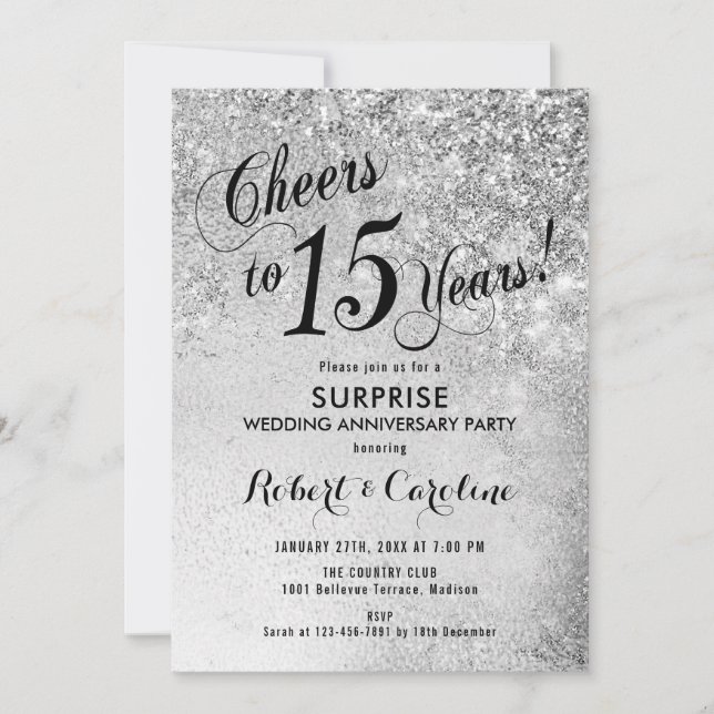 Convites Surpreendendo 15º Aniversário de Casamento - Prata (Frente)