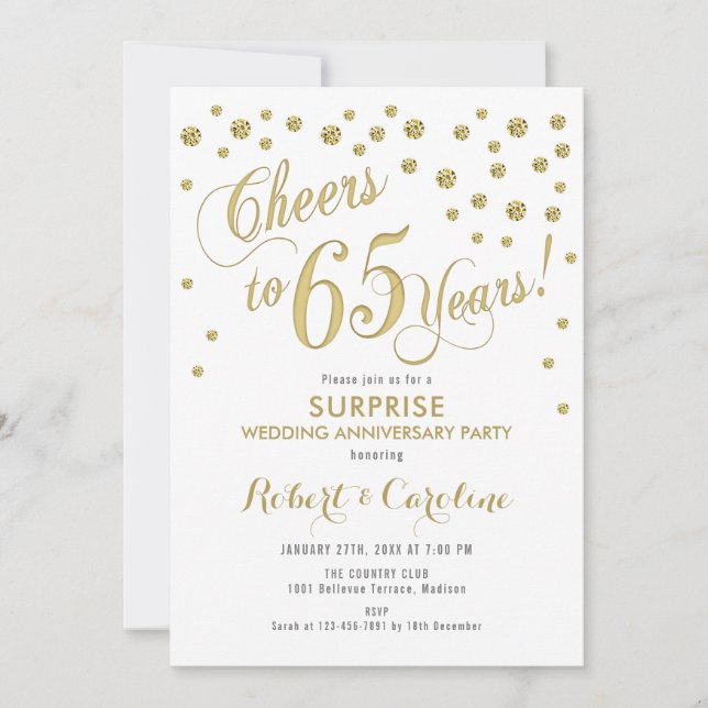 Convites Surpreendendo 65º Aniversário de Casamento - Branc (Frente)