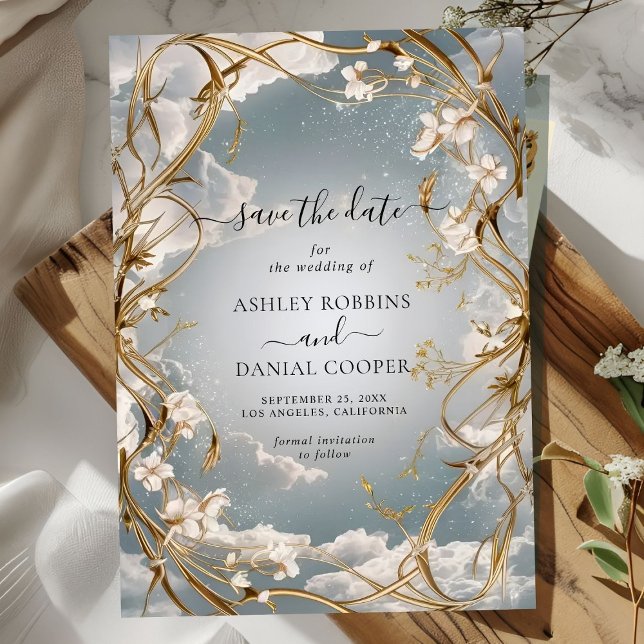 Convites Surpreendente Art Nouveau Flores Douradas Salvem a (Criador carregado)