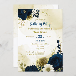 Convites Surpreendente marinho de flores azuis de marfim, a