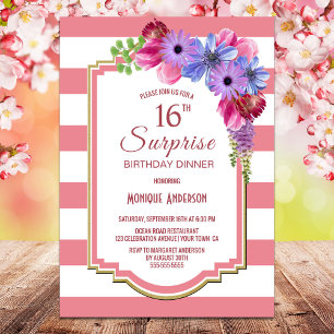 Convites Surpresa - 16º aniversário Janto Floral com Risc