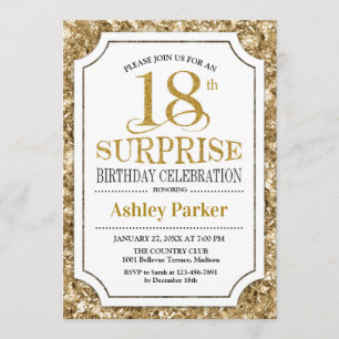 Convites Surpresa 18ª Festa de aniversário - Branco Dourado