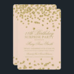 Convites Surpresa - 18º aniversário Dourada Blush Confetti<br><div class="desc">Elegant Surprise 18th Convite de aniversário com o motivo Dourado Glitter Confetti Blush,  nome personalizado e data e texto adicional. Fácil de usar e fácil de personalizar.</div>
