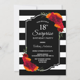 Convites Surpresa 18º Aniversário - Preto-Branco com Risc