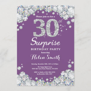 Convites Surpresa 20 de Aniversário Roxo e Diamante de Pra
