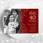 Convites Surpresa 40 anos com foto - Dourado vermelho<br><div class="desc">Surpreenda 40º Aniversário Com Foto - Dourado Convite Floral Ruby Red. Design moderno com desenhos botânicos desenhados em destaque e letra de script de tipografia. Simples "Trendy Convide" perfeito para uma comemoração de na moda. Pode ser personalizado para refletir qualquer ano de casamento. Impressos convites Zazzle ou modelo de impressão...</div>