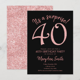 Convites Surpresa 4Rosa Dourado aniversário de 40 anos