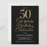 Convites Surpresa 50ª Celebração de Aniversário Preta e Dou<br><div class="desc">50º convite de aniversário surpresa em preto e ouro</div>