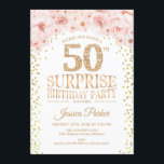 Convites Surpresa 50ª Festa de aniversário - Cor-de-rosa Do<br><div class="desc">Surpreenda o 50º Convite de aniversário. Design elegante em ouro brilhante,  branco e rosa. Apresenta confetti,  fonte de script e flores cor-de-água pinceladas. Envie-me uma mensagem se precisar de mais personalização.</div>