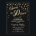 Convites Surpresa 50ª Festa de aniversário - Dourado Preto<br><div class="desc">Surpreenda o design elegante do 50º Convite de aniversário com ouro brilhante falso e preto. Possui fonte de script e confetti. Anima-te a 50 anos! Me mande mensagem se precisar de uma idade personalizada.</div>