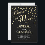 Convites Surpresa 50ª Festa de aniversário - Dourado Preto<br><div class="desc">Surpreenda o design elegante do 50º Convite de aniversário com ouro brilhante falso e preto. Possui fonte de script e confetti. Anima-te a 50 anos! Me mande mensagem se precisar de uma idade personalizada.</div>