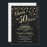 Convites Surpresa 50ª Festa de aniversário - Dourado Preto<br><div class="desc">Surpreenda o design elegante do 50º Convite de aniversário com ouro brilhante falso e preto. Possui fonte de script e confetti. Anima-te a 50 anos! Me mande mensagem se precisar de uma idade personalizada.</div>