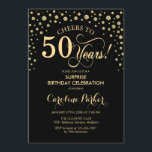 Convites Surpresa 50ª Festa de aniversário - Dourado Preto<br><div class="desc">Surpreenda o 50º Convite de aniversário. Design elegante em ouro preto e brilhante. Apresenta a fonte do script e os diamantes confetti. Anima-te a 50 anos! Envie-me uma mensagem se precisar de mais personalização.</div>