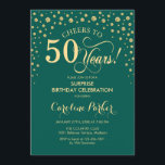 Convites Surpresa 50ª Festa de aniversário - Emerald Green<br><div class="desc">Surpreenda o 50º Convite de aniversário. Design elegante em verde esmeralda e ouro brilhante. Apresenta a fonte do script e os diamantes confetti. Anima-te a 50 anos! Envie-me uma mensagem se precisar de mais personalização.</div>