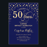 Convites Surpresa 50ª Festa de aniversário - Marinho azul D<br><div class="desc">Surpreenda o 50º Convite de aniversário. Design elegante em azul marinho e ouro brilhante falso. Apresenta a fonte do script e os diamantes confetti. Anima-te a 50 anos! Envie-me uma mensagem se precisar de mais personalização.</div>