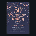 Convites Surpresa 50ª Festa de aniversário - Marinho e Rosa<br><div class="desc">Surpreenda o 50º Convite de aniversário. Design de Elegante no marinho e ouro de rosa brilhante falso. Possui fonte de script na moda e confetti. Envie-me uma mensagem se precisar de idade personalizada.</div>