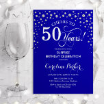 Convites Surpresa 50ª Festa de aniversário - prata azul rea<br><div class="desc">Surpreenda o 50º Convite de aniversário. Design elegante em azul real e prata brilhante falso. Apresenta a fonte do script e os diamantes confetti. Anima-te a 50 anos! Envie-me uma mensagem se precisar de mais personalização.</div>