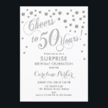 Convites Surpresa 50ª Festa de aniversário - Prateado branc<br><div class="desc">Surpreenda o design elegante do 50º Convite de aniversário com cintilação fina de prata e branco. Possui fonte de script e confetti. Anima-te a 50 anos! Me mande mensagem se precisar de uma idade personalizada.</div>
