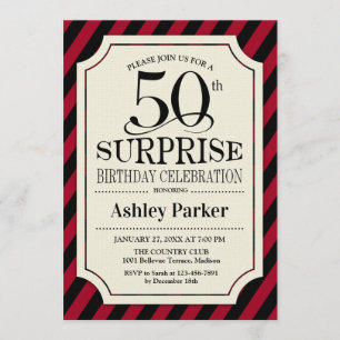 Convites Surpresa 50ª Festa de aniversário - Preto vermelho