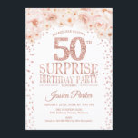Convites Surpresa 50ª Festa de aniversário - Rosa branca Do<br><div class="desc">Surpreenda o design elegante do 50º Convite de aniversário em ouro de rosa brilhante e branco.</div>