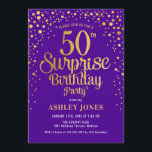 Convites Surpresa 50ª Festa de aniversário - Roxo e Dourado<br><div class="desc">Surpreenda o 50º Convite de aniversário. Design elegante em roxo real escuro e ouro brilhante falso. Possui fonte de script na moda e confetti. Envie-me uma mensagem se precisar de idade personalizada.</div>