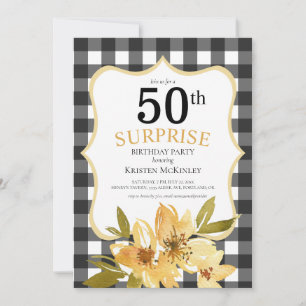 Convites Surpresa 50ª Xadrez de Buffalo Amarelo Aniversár