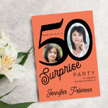 Convites Surpresa 50º aniversário de uma foto laranja clara<br><div class="desc">Tendy bold typografia 50ª convite de festas surpresa de aniversário de mulheres com 2 fotos e roteiro moderno. Fácil de personalizar com texto e imagens.     Transferência digital disponível, </div>