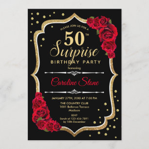 Convites Surpresa 50º aniversário - Dourado vermelho preto