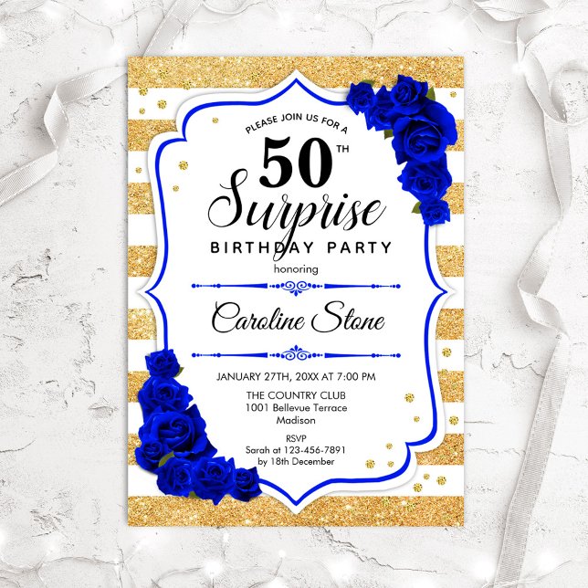 Convites Surpresa 50º aniversário - Dourado White Royal Blu (Criador carregado)