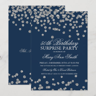 Convites Surpresa 50º Aniversário Marinho de Lata de Prata 
