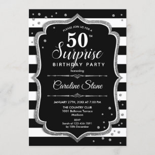 Convites Surpresa 50º aniversário - Prata Branca Negra