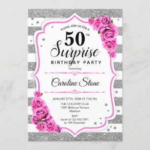 Convites Surpresa 50º aniversário - Prateado branco rosa