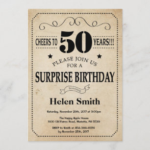 Convites Surpresa - 50º Aniversário - Retro de Vintage Ru