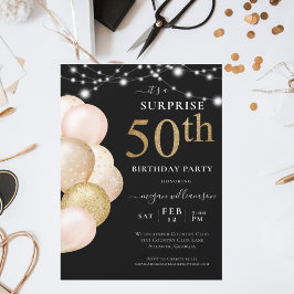 Convites Surpresa 50º Balão Negro Dourado Aniversário