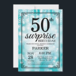 Convites Surpresa - 50. º Aniversário do Teal Glitter<br><div class="desc">Surpreenda o 50º Convite de Aniversário com Luzes de Cordas Teais com Fundo de Brilho Teal. Aniversário Teal. Aniversário Adulto. Homens ou Mulheres no Dia Convidam. 13 15 16º 18º 20 21 rua 30 40º 50º 80 de 60º 70 de 100º, qualquer idade. Para mais personalização, clique no botão "Personalizar"...</div>