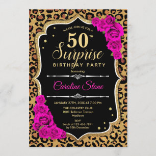 Convites Surpresa 50.º aniversário - Leopardo preto Dourado
