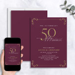 Convites Surpresa 50 e fabulosa Burgundy e Dourado Aniversá<br><div class="desc">É uma surpresa especial o 50º aniversário, e é hora de comemorar! Você quer jogar o melhor baluarte na cidade? Certifique-se de que começa com o mais alto estilo com este 50 e Fabuloso Convite de Aniversário para Caligrafia Branca e Dourada. Certamente dará o tom para uma celebração glamourosa. Este...</div>