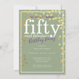 Convites Surpresa 50 e fabulosa Roxo de Aniversário Dourado