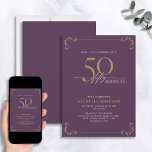 Convites Surpresa 50 e fabuloso aniversário roxo e Dourado<br><div class="desc">É uma surpresa especial o 50º aniversário, e é hora de comemorar! Você quer jogar o melhor baluarte na cidade? Certifique-se de que começa com o mais alto estilo com este 50 e Fabuloso Convite de Aniversário para Caligrafia Dourada e Branco Roxo. Certamente dará o tom para uma celebração glamourosa....</div>