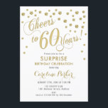 Convites Surpresa 60ª Festa de aniversário - Branco Dourado<br><div class="desc">Surpreenda o design elegante do 60º Convite de aniversário com ouro brilhante falso e branco. Possui fonte de script e confetti. Saúde para 60 anos! Me mande mensagem se precisar de uma idade personalizada.</div>