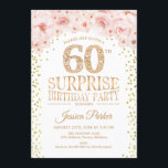 Convites Surpresa 60ª Festa de aniversário - Cor-de-rosa Do<br><div class="desc">Surpresa 60º Convite de aniversário. Design elegante em ouro brilhante,  branco e rosa. Apresenta confetti,  fonte de script e flores cor-de-água pinceladas. Envie-me uma mensagem se precisar de mais personalização.</div>