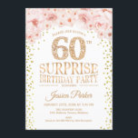 Convites Surpresa 60ª Festa de aniversário - Cor-de-rosa Do<br><div class="desc">Surpresa 60º Convite de aniversário. Design elegante em ouro brilhante,  branco e rosa. Apresenta confetti,  fonte de script e flores cor-de-água pinceladas. Envie-me uma mensagem se precisar de mais personalização.</div>