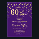 Convites Surpresa 60ª Festa de aniversário - Dourada roxa<br><div class="desc">Surpresa 60º Convite de aniversário. Design elegante em roxo real e ouro brilhante falso. Apresenta a fonte do script e os diamantes confetti. Saúde para 60 anos! Envie-me uma mensagem se precisar de mais personalização.</div>