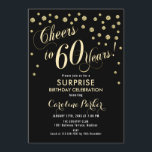 Convites Surpresa 60ª Festa de aniversário - Dourado Preto<br><div class="desc">Surpreenda o 60º Convite de aniversário de Elegante design com ouro brilhante falso e preto. Possui fonte de script e confetti. Saúde para 60 anos! Me mande mensagem se precisar de uma idade personalizada.</div>