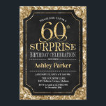 Convites Surpresa 60ª Festa de aniversário - Dourado Preto<br><div class="desc">Surpresa 60º Convite à Celebração de Aniversário. Design elegante em preto e brilhante padrão de ouro. Apresenta uma fonte elegante de script. Envie-me uma mensagem se precisar de mais personalização.</div>