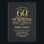 Convites Surpresa 60ª Festa de aniversário - Dourado Preto<br><div class="desc">60º Convite à Celebração de Aniversário da Rustic Surprise. Design elegante no quadro negro e padrão de ouro brilhante. Apresenta uma fonte elegante de script. Envie-me uma mensagem se precisar de mais personalização.</div>