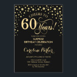 Convites Surpresa 60ª Festa de aniversário - Dourado Preto<br><div class="desc">Surpresa 60º Convite de aniversário. Design elegante em ouro preto e brilhante. Apresenta a fonte do script e os diamantes confetti. Saúde para 60 anos! Envie-me uma mensagem se precisar de mais personalização.</div>