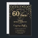 Convites Surpresa 60ª Festa de aniversário - Dourado Preto<br><div class="desc">Surpresa 60º Convite de aniversário. Design elegante em ouro preto e brilhante. Apresenta a fonte do script e os diamantes confetti. Saúde para 60 anos! Envie-me uma mensagem se precisar de mais personalização.</div>