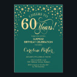 Convites Surpresa 60ª Festa de aniversário - Emerald Green<br><div class="desc">Surpresa 60º Convite de aniversário. Design elegante em verde esmeralda e ouro brilhante. Apresenta a fonte do script e os diamantes confetti. Saúde para 60 anos! Envie-me uma mensagem se precisar de mais personalização.</div>