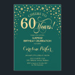 Convites Surpresa 60ª Festa de aniversário - Emerald Green<br><div class="desc">Surpresa 60º Convite de aniversário. Design elegante em verde esmeralda e ouro brilhante. Apresenta a fonte do script e os diamantes confetti. Saúde para 60 anos! Envie-me uma mensagem se precisar de mais personalização.</div>